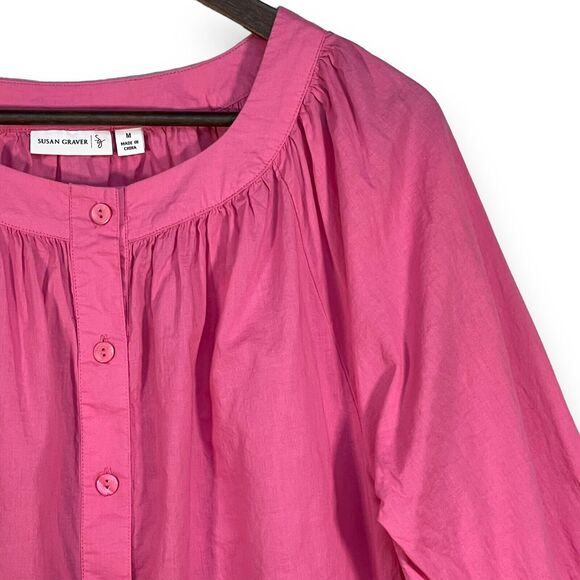 Susan Graver Tunic Blouse Women‎ Size M Pink Raglan 3/4 Sleeve Button-Front - Picture 7 of 13